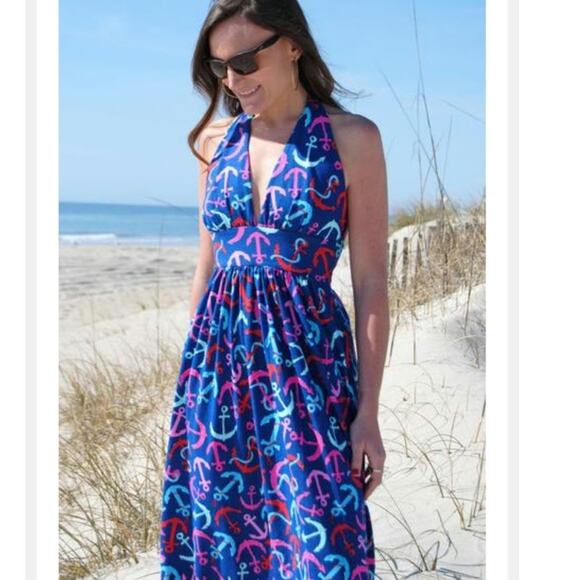 Haley and the Hound NWT anchor print Marilyn Maxi halter sun dress womans size M - Picture 1 of 10